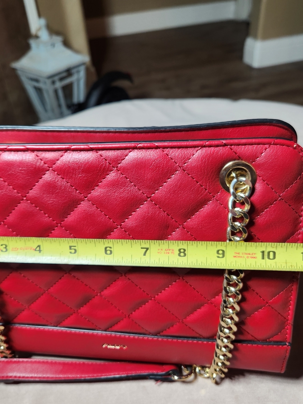 ALDO Quilted Red Chain-Handle Shoulder Bag Faux Leather - Picture 10 of 11